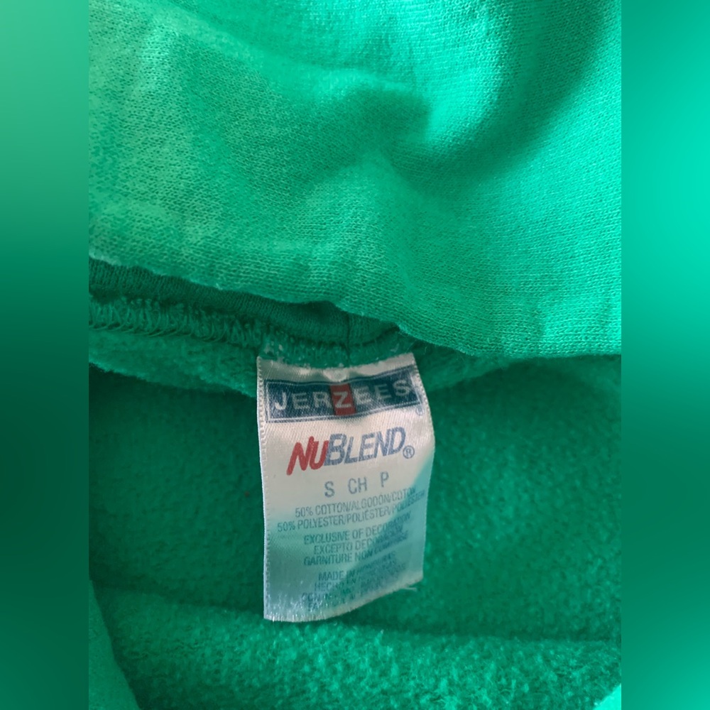JERZEES NuBlend York Dukes Green Hooded Fleece Pullover Sweatshirt Size S - Picture 3 of 3